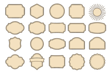 Big set of vintage blank frames and retro labels. Mega collection of empty sticker and sunburst shapes. Classic vector design elements, borders, and tags for logo or packaging.