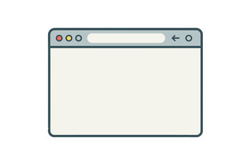 Browser window mockup vector. Web browser in flat style. Internet page template with blank screen. User interface for website design. Search bar and navigation buttons.