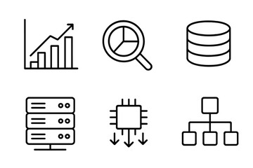 Data analysis line icon set. Vector icons for web and mobile. Statistics, database, server, processing. Big data concept. Business intelligence, analytics pictogram collection.