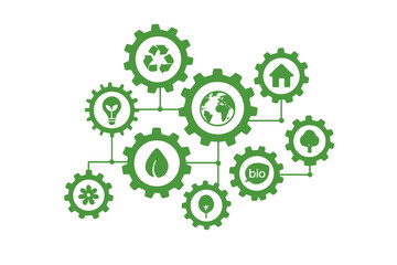 Ecology concept vector infographic. Abstract illustration of connected gears with icons. Eco friendly, energy, environment, green, recycle, bio, global sustainability concepts.