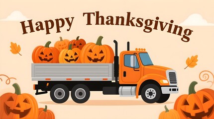 halloween card with pumpkins. Wishing you a Happy Thanksgiving featuring a truck  pumpkins