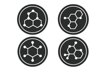 Obraz premium Molecule icon set. Hexagonal chemical structure symbol. Atom connection, science, and chemistry concept. Biotechnology, nanotechnology, and medical research vector logo design.