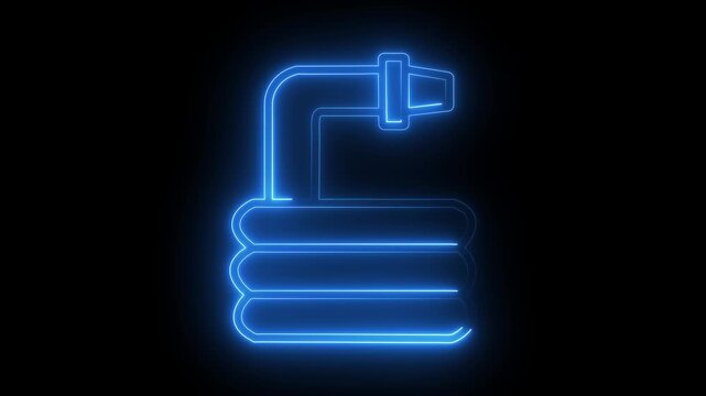 Blue Neon Garden Hose Icon on Black Background water irrigation