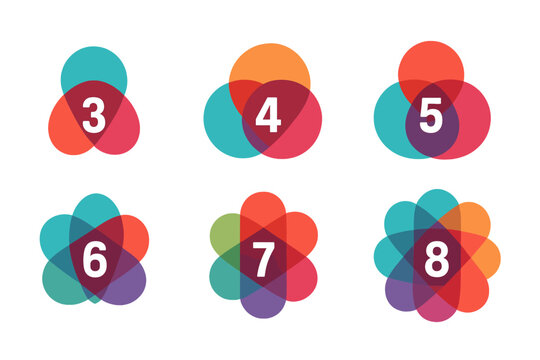 Abstract colorful vector infographic templates set. Numbered options from 3 to 8 for business diagram, workflow layout, presentation steps, process chart, or web banner design.