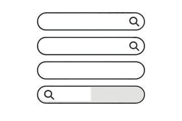 Search bar vector illustration set. UI UX design element for website and mobile app. Search box form template with magnifying glass icon. Modern flat design graphic interface.