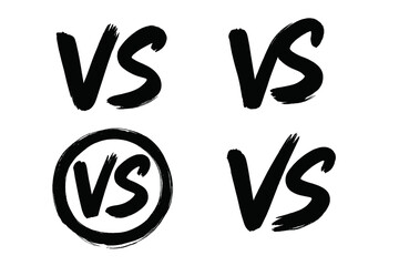Brush Painted Versus Letters Set, VS Fight Symbol Vector Illustration with Transparent Background, Bold Hand Drawn Ink Style VS Text for Battle, Competition, Fight Concept Design