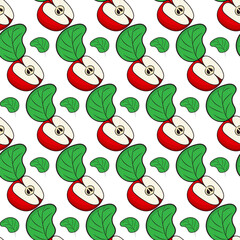 Simple red apple in cartoon style. Seamless pattern. 