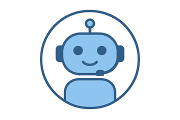 Obraz premium Chatbot icon for customer service and website support. Virtual assistant robot head with headset. AI technology concept for online help. Vector illustration on a transparent background.