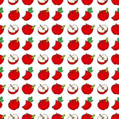 Simple red apple in cartoon style. Seamless pattern. 