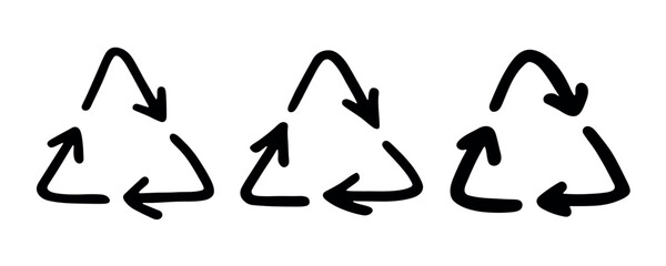 Set of hand drawn recycle arrow icon Recycling resources symbol Reuse of materials, zero waste, green environment, saving the planet