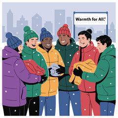 Compassionate World Homeless Day flat vector illustration with city streets, volunteers, donations, outreach programs, winter shelters, and human support concepts