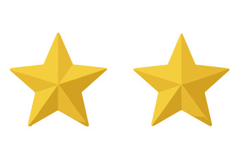Two gold stars. 3D star icon set for rating and review. Golden quality symbol. Best choice, success, and achievement concept. Winner award, favorite sign vector illustration.