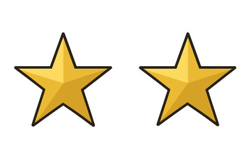 Two gold stars vector icon. Rating stars for quality review. Golden award symbol. Concept of achievement, success, victory. Top ranking. Five point shape. Favorite sign element.