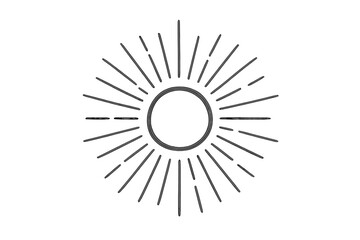 Hand drawn sunburst vector illustration. Sun rays doodle sketch. Vintage retro starburst design element. Sunshine light burst symbol. Radial radiant explosion icon isolated.