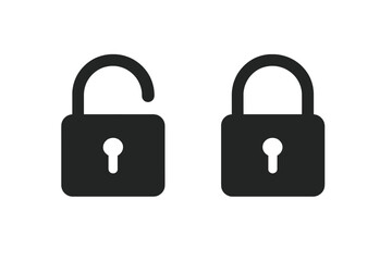 Lock open and lock closed icons set. Padlock symbol for security and safety. Vector illustration for web design. Concept of access, privacy, protection, login and logout.
