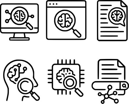 AI powered natural language processing search system vector icons set