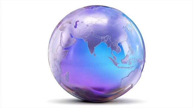 Animated 3 d earth globe with colorful reflections on white background