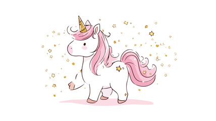 Adorable Cartoon Unicorn Character with Glittering Mane
