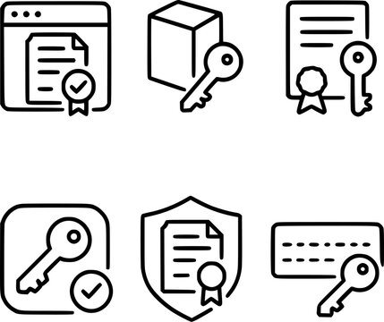 Software licensing and product keys vector icons set