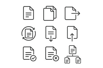 Simple Document Flow Management Line Icons Set, Vector Illustration with Transparent Background, Ordered Vector Graphics for Workflow and File Process Concepts