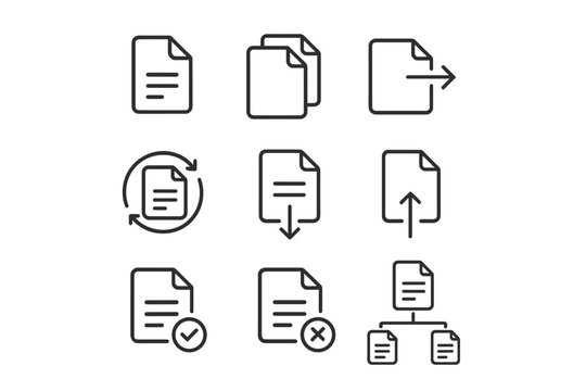 Simple Document Flow Management Line Icons Set, Vector Illustration with Transparent Background, Ordered Vector Graphics for Workflow and File Process Concepts