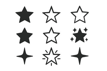 Obraz premium Star icon set vector illustration with solid and outline stars, sparkling effect symbols, signs and symbols collection, transparent background, versatile star shapes for design