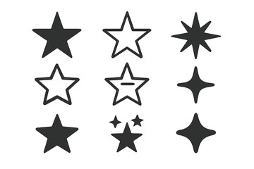 Fototapeta premium Star icon set, vector illustration collection, signs and symbols design, black and transparent background, assorted star shapes and outlines, ordered vector stars