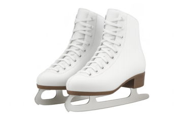 Pair of white figure ice skates, winter sport equipment, transparent background