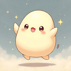 Vector art of a cute yellow blob character is floating with stars