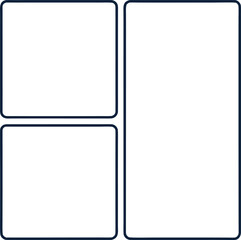 Minimal grid layout frame with three rectangles in clean outline style. Modern empty collage template for photo, poster, banner, or web design projects. Simple abstract shape vector for creative 