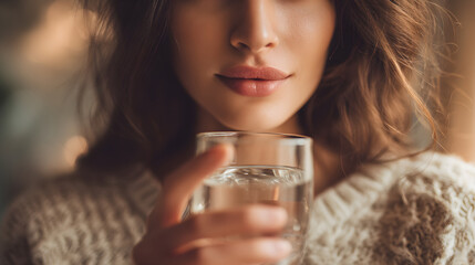 Woman holding glass of water for hydration