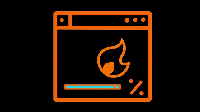 Orange browser window icon with flame logo loading bar and percentage sign on black background interface