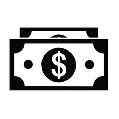 Simple black silhouette icon of two overlapping dollar banknotes, representing currency, finance, and wealth.