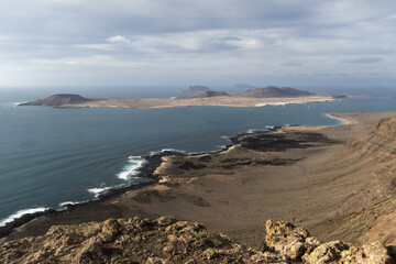 view of the coastline and the island of La Graciosa