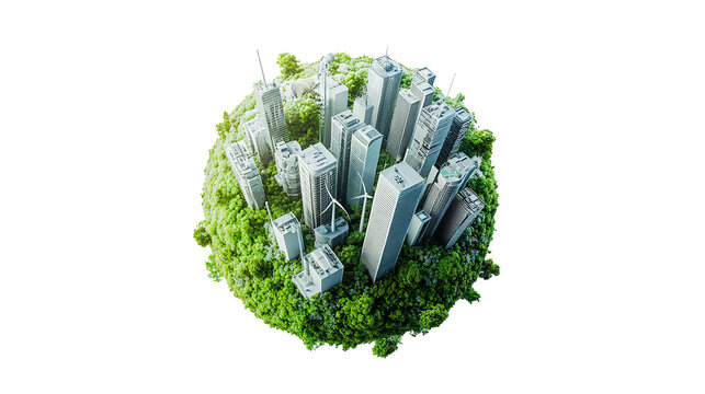 Green earth with skyscrapers on top transparent
