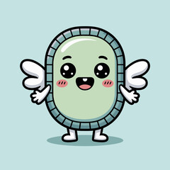 This adorable cartoon character with angelic wings smiles joyfully, bringing a playful atmosphere and whimsical charm, making it perfect for children's designs.