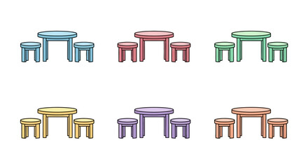 Fototapeta premium Simple Outline Colorful Table and Stool Set Illustration for Kids Room