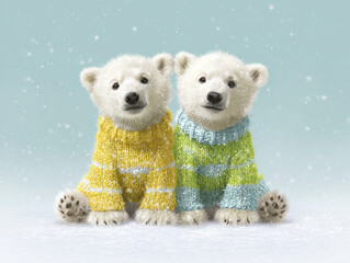 Christmas scene Snowflakes with Polar cuties Scene