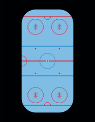 A hockey rink with markings. A court for the sport of ice hockey. A fixture of a match, competition, or championship.