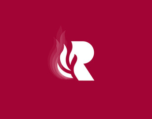 A creatively designed logo featuring a stylized letter R combined with flames, symbolizing passion, energy, and dynamism, perfect for fire-related industries or brands.