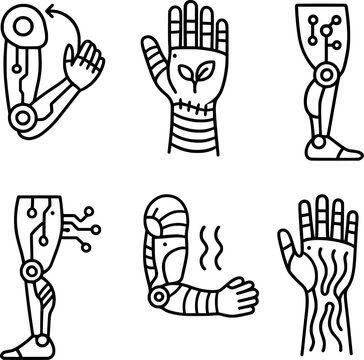 biorobotics and soft robotic limb technology vector icons