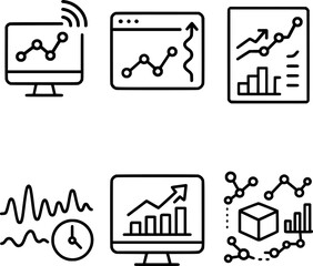 real time data stream and analytics charts vector icon set