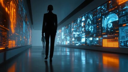 Futuristic Smart Building Interior with Businessman, Cybersecurity Theme - Powered by Adobe