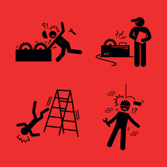 Safety first! Work accidents and hazards awareness in construction, manufacturing and factory environments alert banner