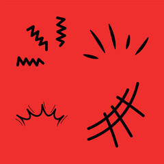 Dynamic hand drawn doodle elements on vibrant red background perfect for adding creative flair to your designs