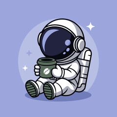 This whimsical design of an astronaut drinking coffee in outer space captures the imagination, merging elements of adventure with a cozy moment in a celestial environment.