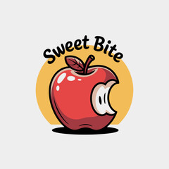 This colorful logo features a red apple with a bite taken out, signifying freshness and deliciousness, ideal for a food brand or snack product named Sweet Bite.