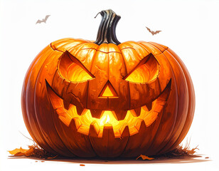 Halloween jack o lantern pumpkin isolated on white background