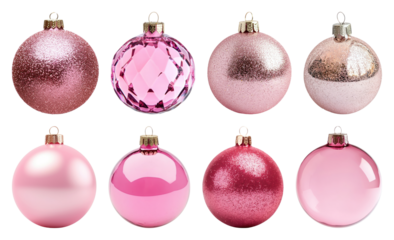 PNG Pink festive Christmas ornaments collection, element set on transparent background