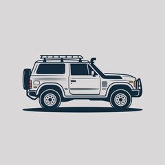 This illustration showcases a stylized SUV, perfect for outdoor enthusiasts who enjoy adventure and exploring off-road terrains with a classic design flair in mind.